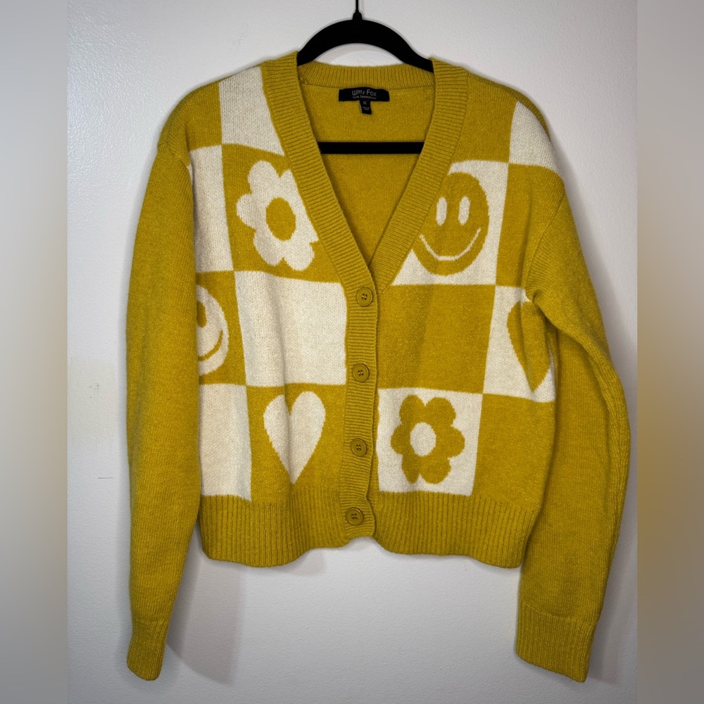 Witty Fox Young Contemporary Retro Smiley Face Cardigan